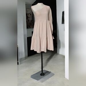 Girl and the Sun Dress One Sleeve Large Dusty Pink Side Zip Shirred Cuff…